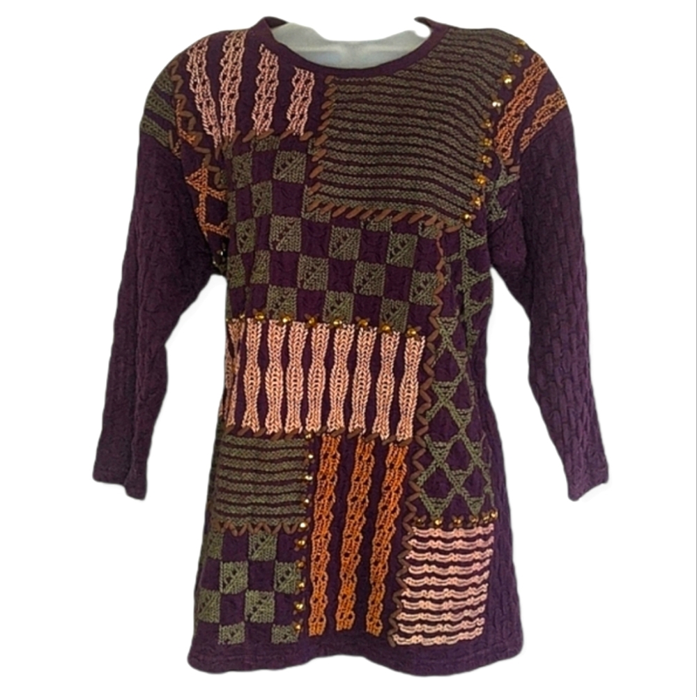 NEW |Vintage Sekwang Color-Block Quilt Knit Design Size L-XL.